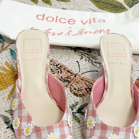 NWT For Love And Lemons X Dolce Vita Lilou Mule in Pink Chalk Gingham Mule - Picture 5 of 13